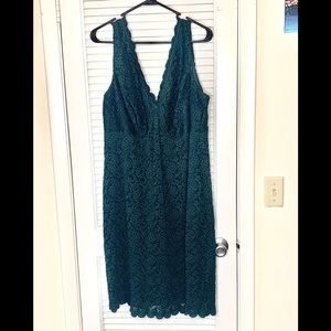 Dress Barn forest green lace v neck dress